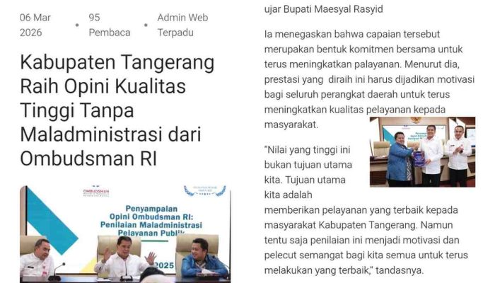 Opini Ombudsman Tinggi, Tapi Realitas Publik Menggugat: Kebijakan Pemkab Tangerang Patut Dievaluasi