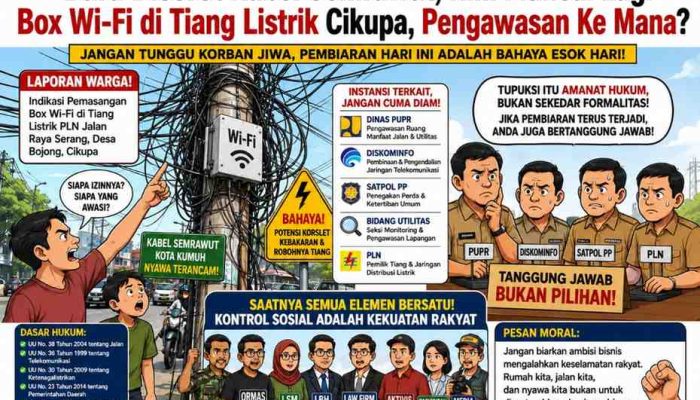 Kabel Semrawut Baru Disorot, Kini Box Wi-Fi Menempel Di Tiang PLN, Publik Curiga Pengawasan Hanya Formalitas Dan Pembiaran Berkepanjangan