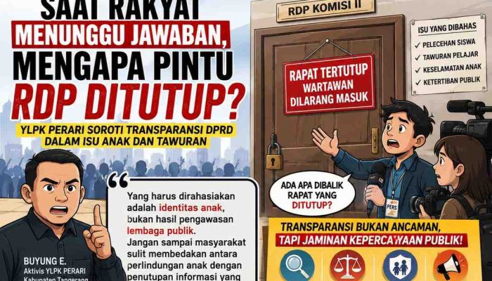 Yang Dirahasiakan Harusnya Identitas Anak, Bukan Hasil Pengawasan Publik, YLPK PERARI Kabupaten Tangerang Kritik RDP Tertutup DPRD Kabupaten Tangerang