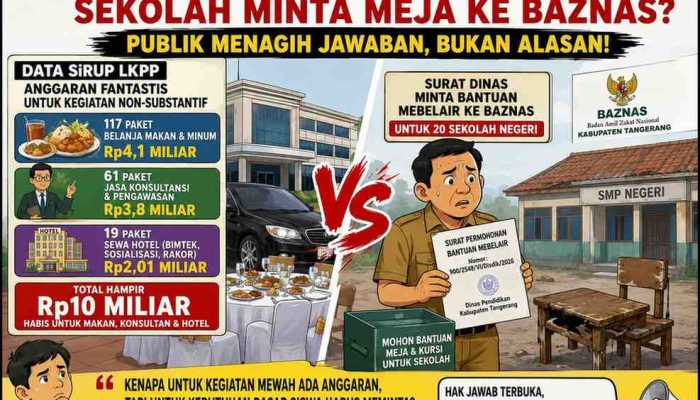 Di Tengah Sorotan Dugaan Pungutan Di Sekolah, Dinas Pendidikan Kabupaten Tangerang Meminta Bantuan Mebelair Ke BAZNAS, Ironinya Miliaran Rupiah Hanya Untuk Hotel Dan Makan Minum