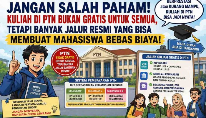 Jangan Salah Paham, Kuliah Di PTN Bukan Gratis Untuk Semua, Tetapi Banyak Jalur Resmi Yang Bisa Membuat Mahasiswa Bebas Biaya